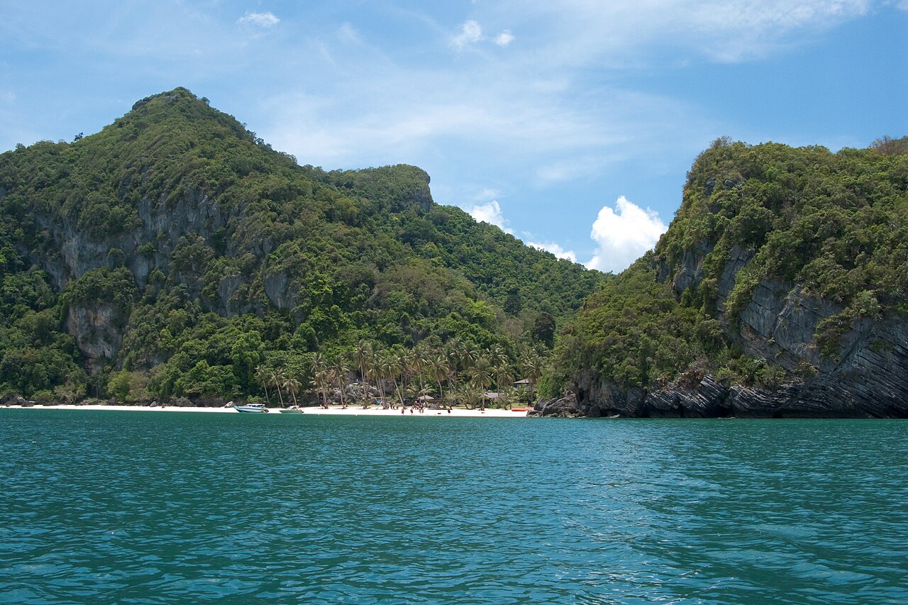 A limestone island rising from the sea in Mu Ko Ang Thong National Marine Park, Thailand